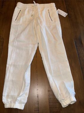 Athleta White Cabo Linen Drawstring Jogger Pants size 10 nwt!